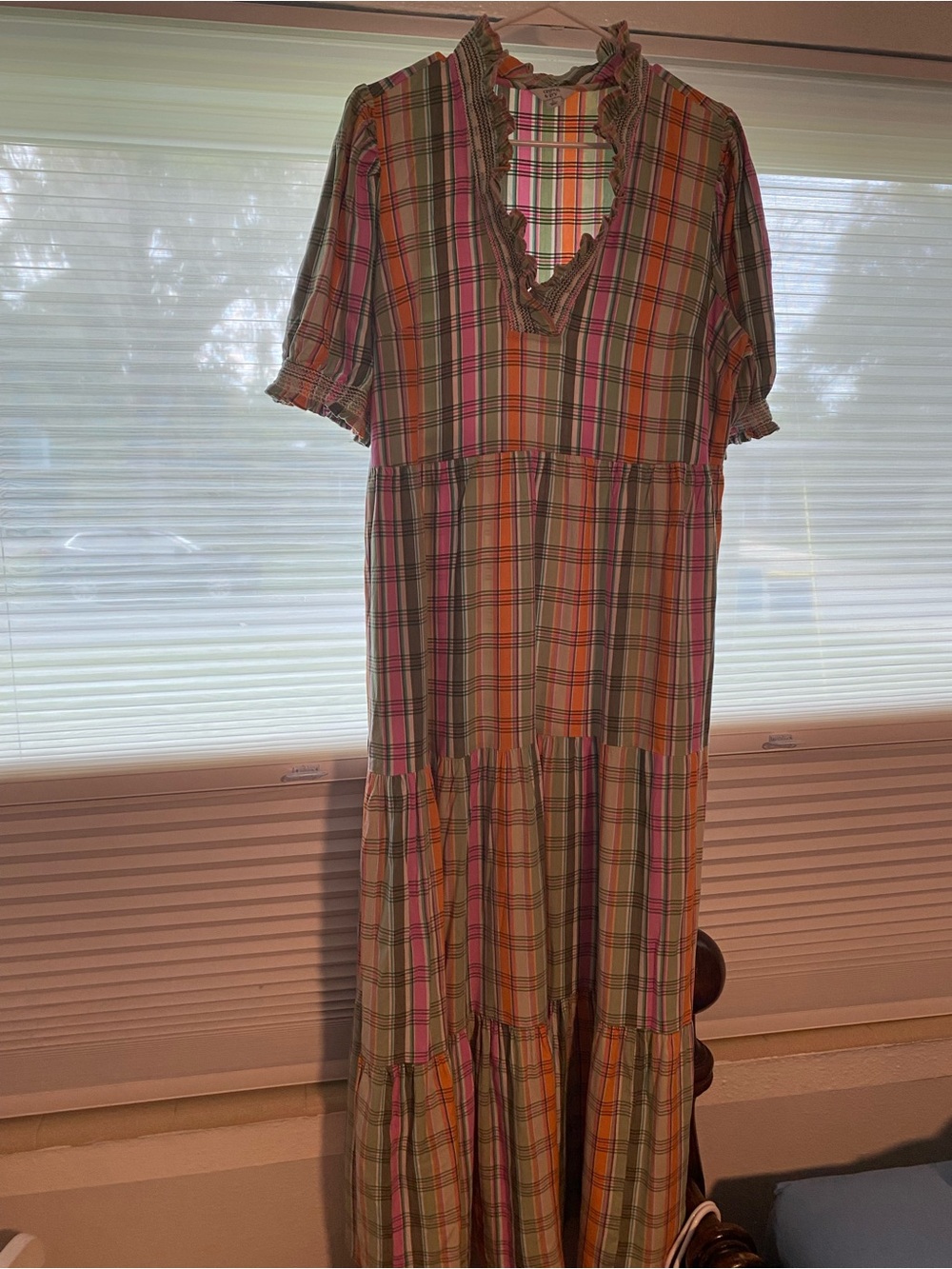 Crown & Ivy Pastel Plaid Dress with Pink, Green and Orange Stripes